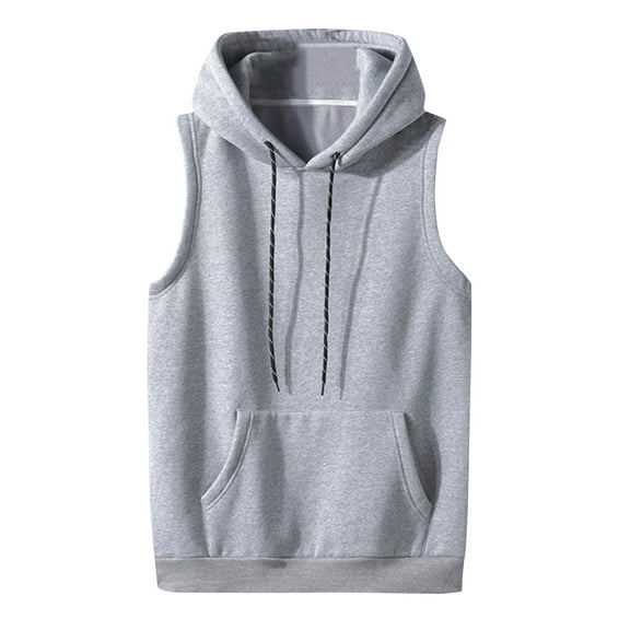 Fesfesfes Men Hooded Vest Casual PulloverSleeveless Gym Pocket Hooded Vest Sweatshirt Hoodie Clearance