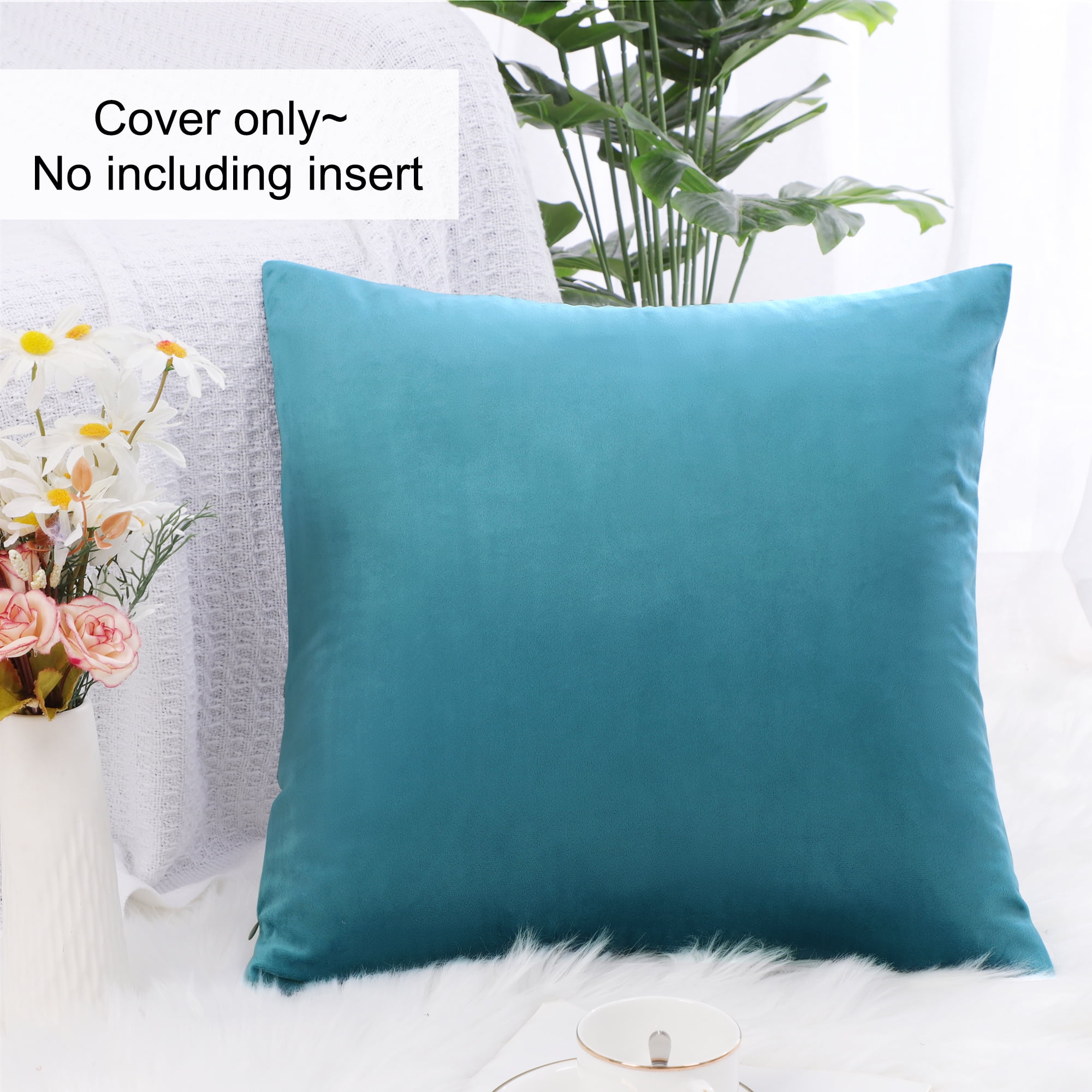 Unique Bargains Luxury Euro Velvet Square Decorative Throw Pillow Cover, 18" x 18" Teal Blue