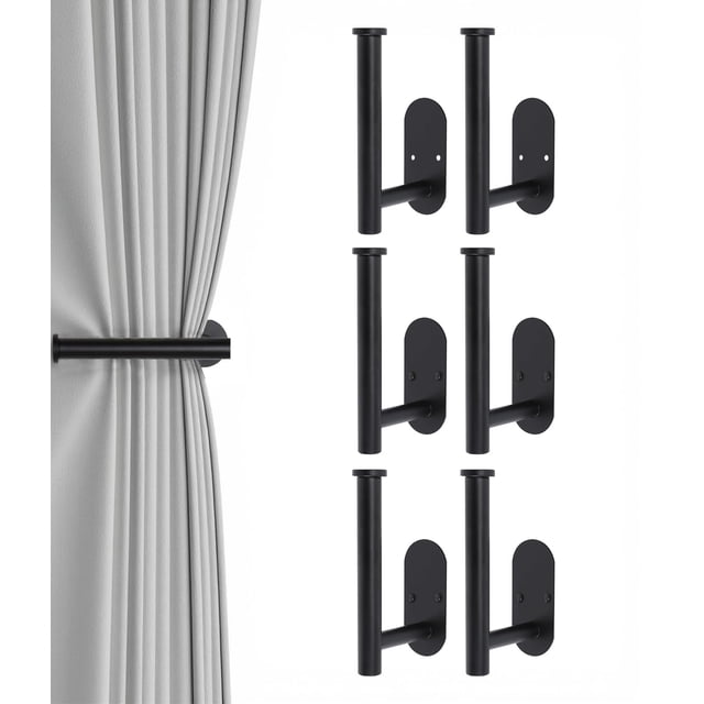 Alzapaños para cortinas Hoousuper, acero inoxidable negro, 6 unidades