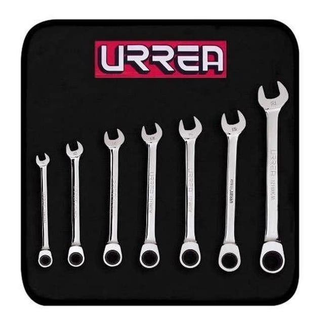 Juego de 7 llaves combinadas de matraca métricas Urrea 1200MCM