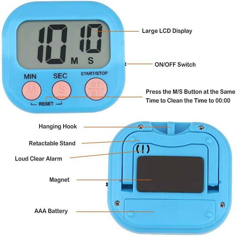 Timer, Kitchen Timers for Cooking Classroom Timer for Kids Teachers  Magnetic Digital Timers 2 Pack, Blue