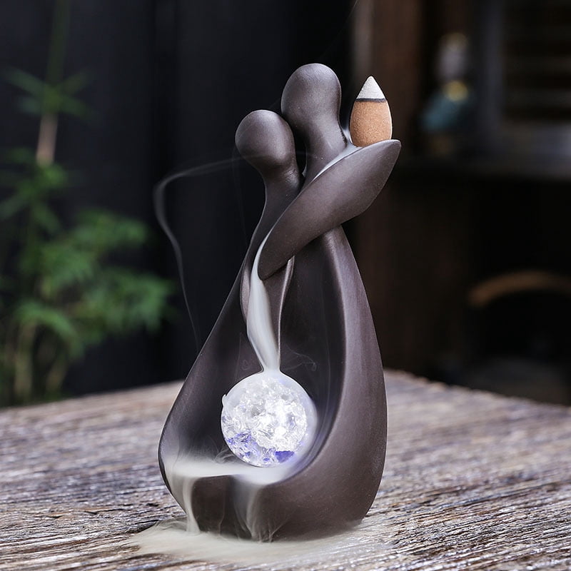 Purple Sand Valentine's Day LED Incense Burner Creative Love Couple Backflow Incense Holder for Home Decoration Ornaments