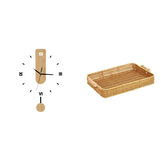 Reloj De Pared Sin Tictac, Ligero, Decoración De Pared Para Estudio, Dormitorio, Cafetería Y Bar+Cestas De Frutas Con Asa Bandeja Organizadora De Alimentos Para Mesa De Centro Dormitorio