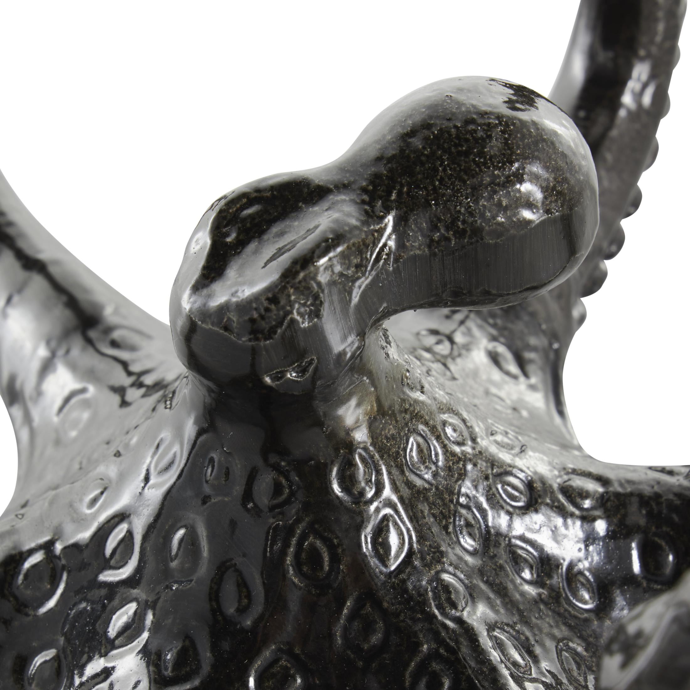 9"W, 4"H Black Aluminum Metal Octopus Sculpture with Splayed Arms, by DecMode (2 Count)