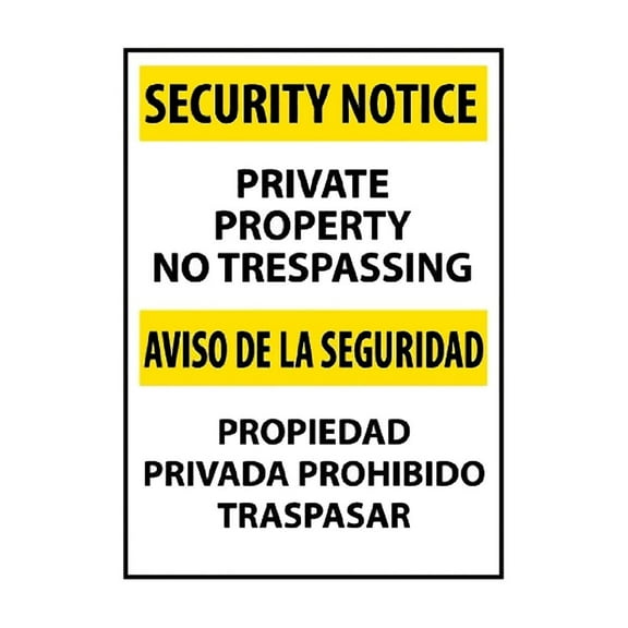 National Marker Private Property No Trespassing Bilingual 20X14 Rigid Plastic Information Sign