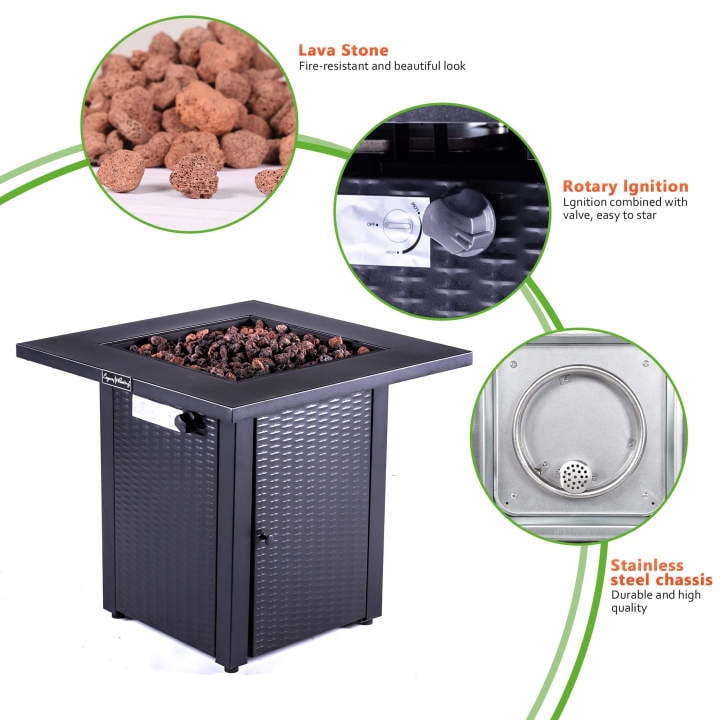 Legacy Heating 28 Inch Square fire pit ,Black wicker looking base, Table Lid Included
