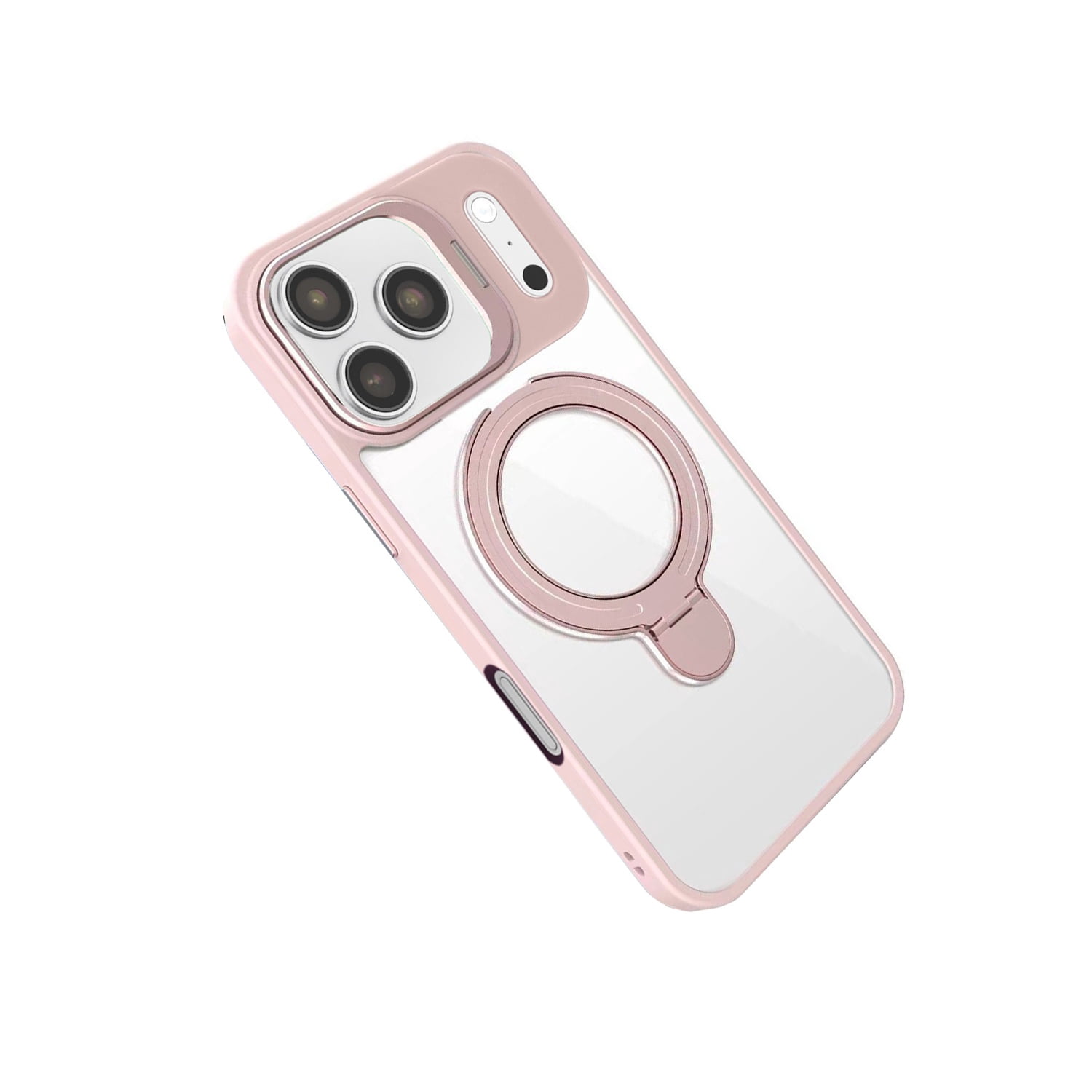 Transparent MagSafe Case with 2 Kickstands and Lens for iPhone 17 Pro Max - Pink