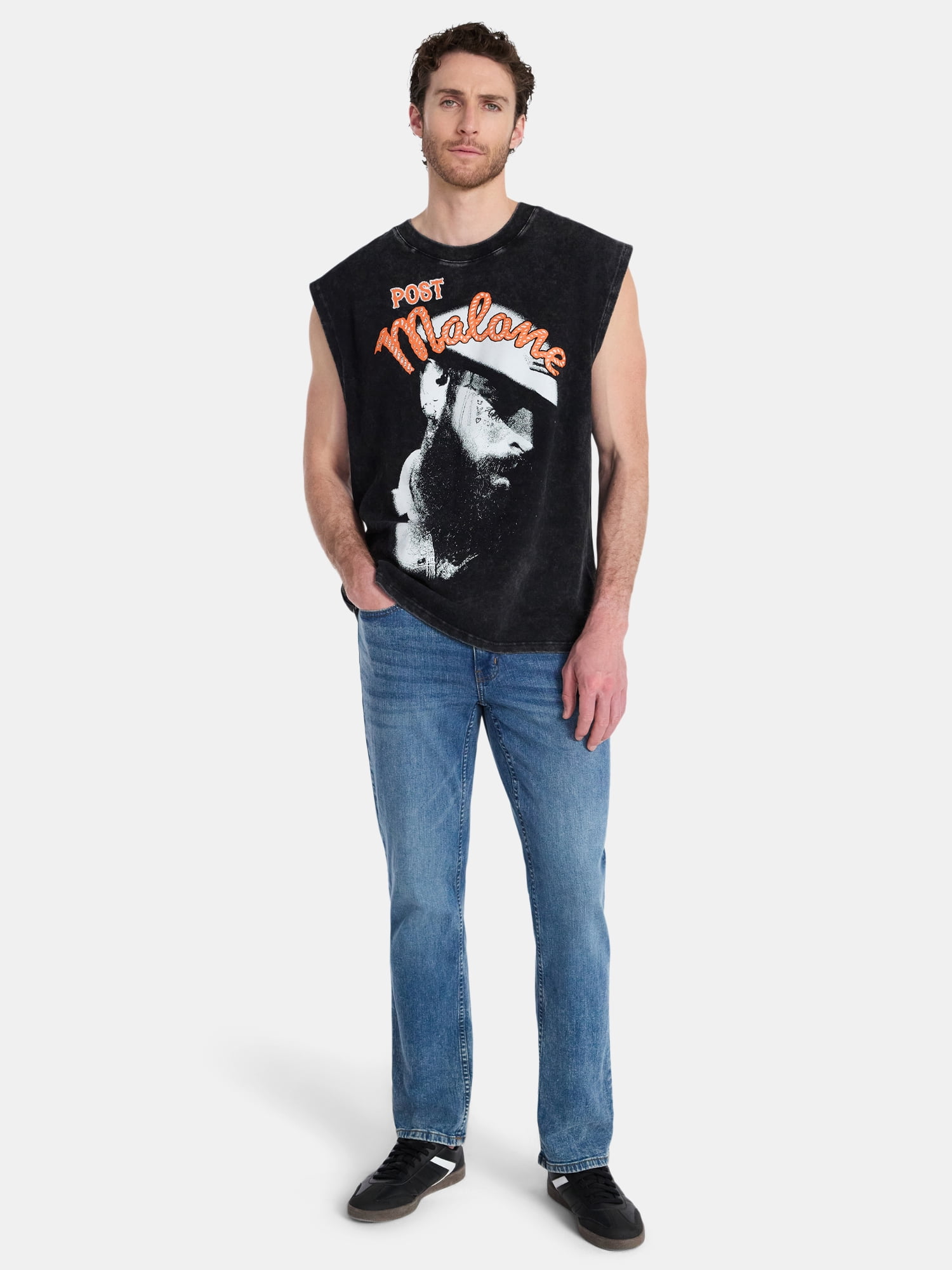 Post Malone Men's & Big Men's Washed Sleeveless Heavyweight Cotton Muscle Tank Top, Sizes XS-3XL