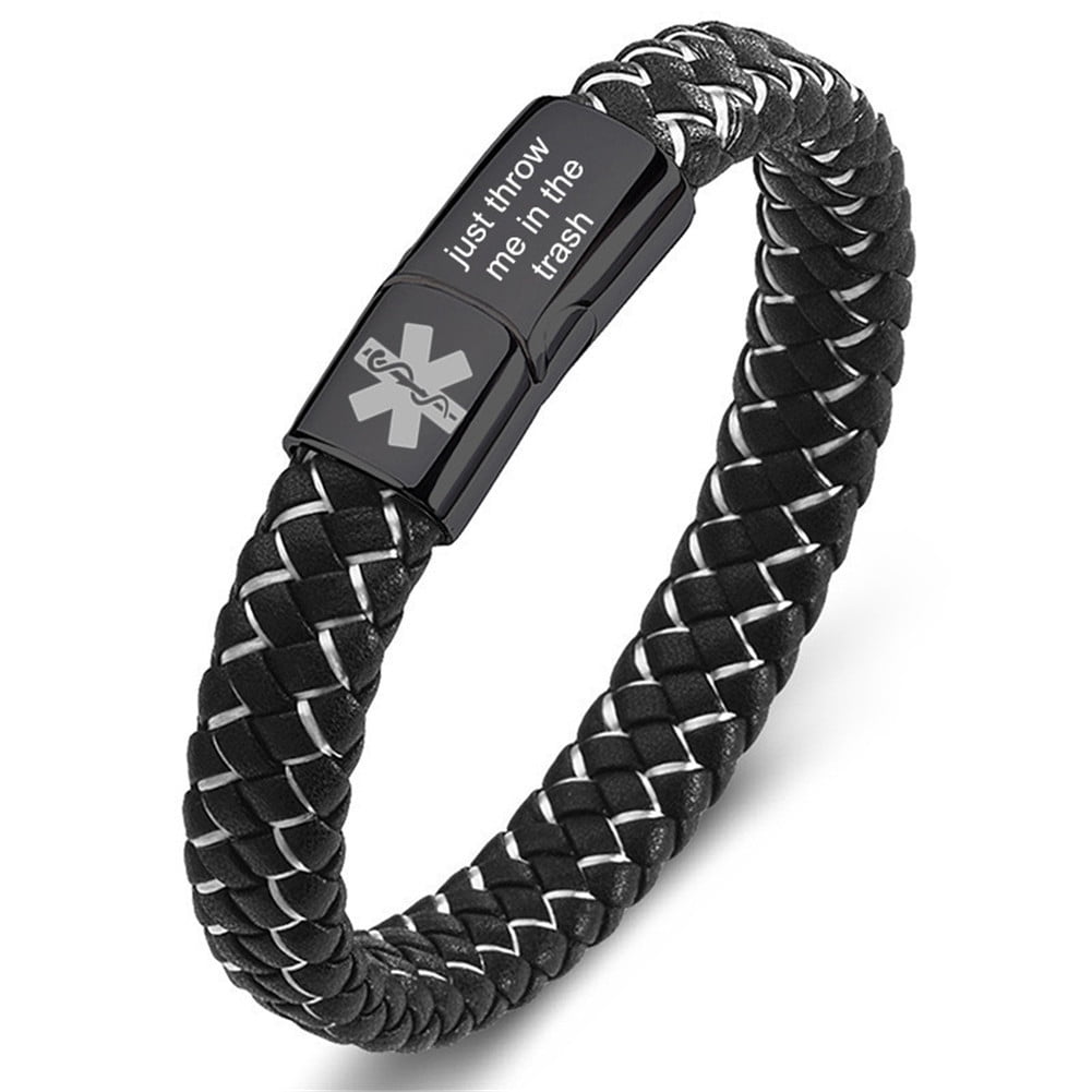 Just Throw Me in the Trash Medical Alert Bracelet for Men Stainless