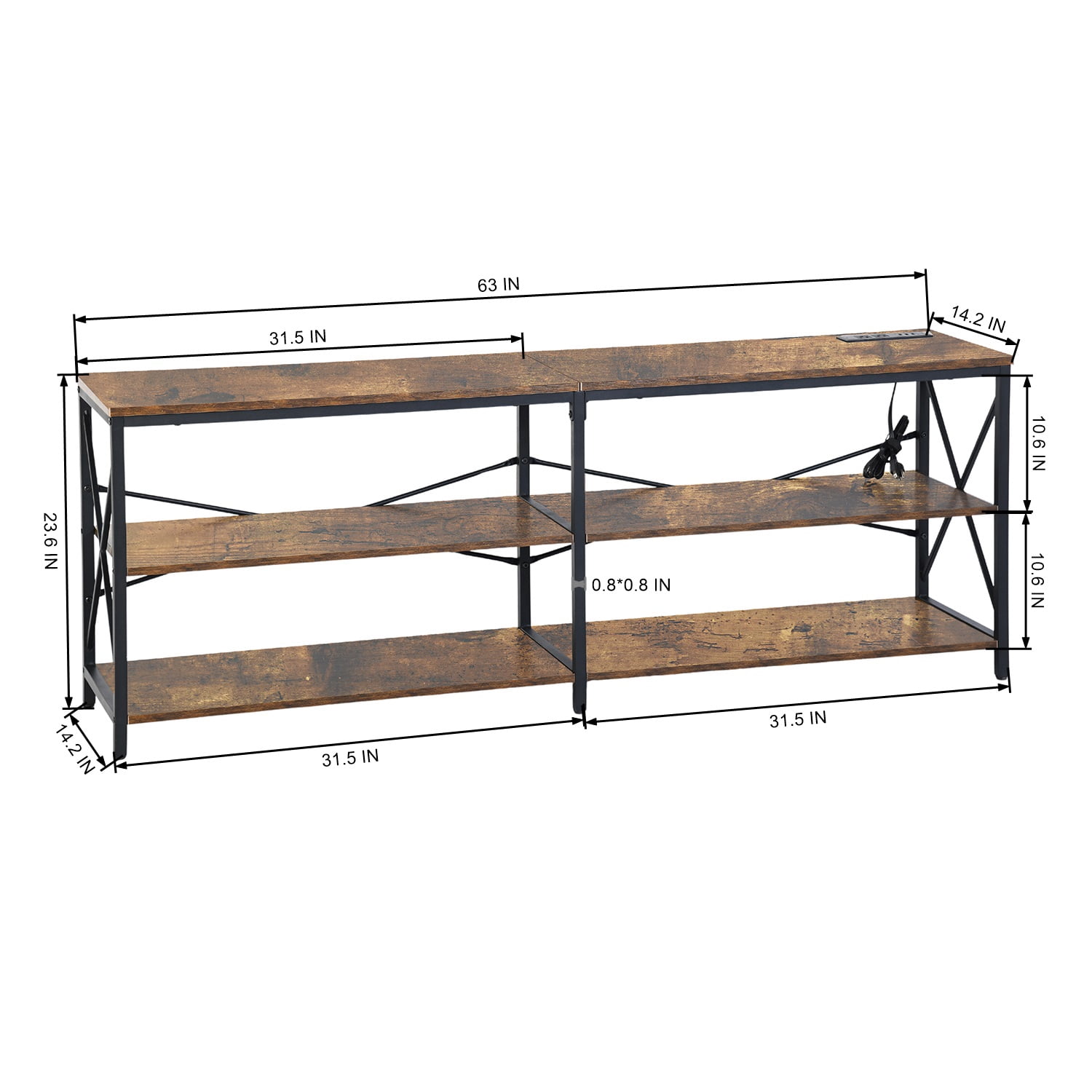 TV Stand for TVs up to 70 Inch, Industrial Entertainment Center with RGB LED Light, 3-Tier Storage Media Console, 150lbs Capacity for Living Room Bedroom