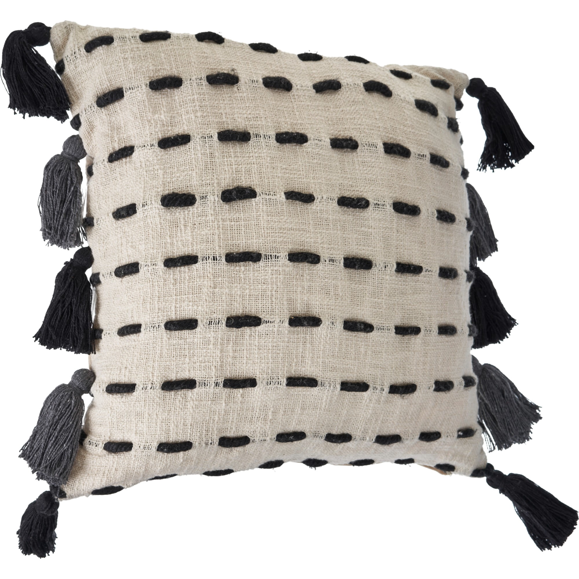 Laddha Home Designs Handwoven Striped Embroidered Cotton Throw Pillow Cover - 20" - Cream and Black