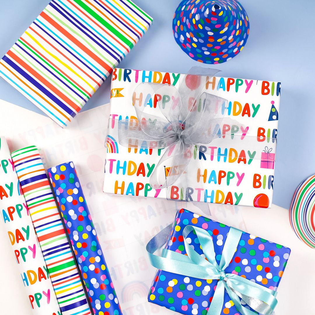 The Gift Wrap Company Funny Different Designs Multi-Color Birthday Gift Wrap Papers, (6 Rolls) 90 Sq ft., Multicolor