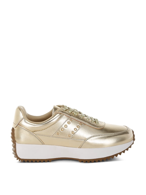Mujori Metallic Pleather Studded Sneakers