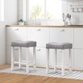 thumbnail image 2 of Bar Stools Set of 2, Backless Square Counter Stool Solid Wood Legs, Saddle-style Island Stool, Farmhouse Barstools with Dailhead Trim Decorate for Kitchen Counter Dining Room,Light Gray, 2 of 7