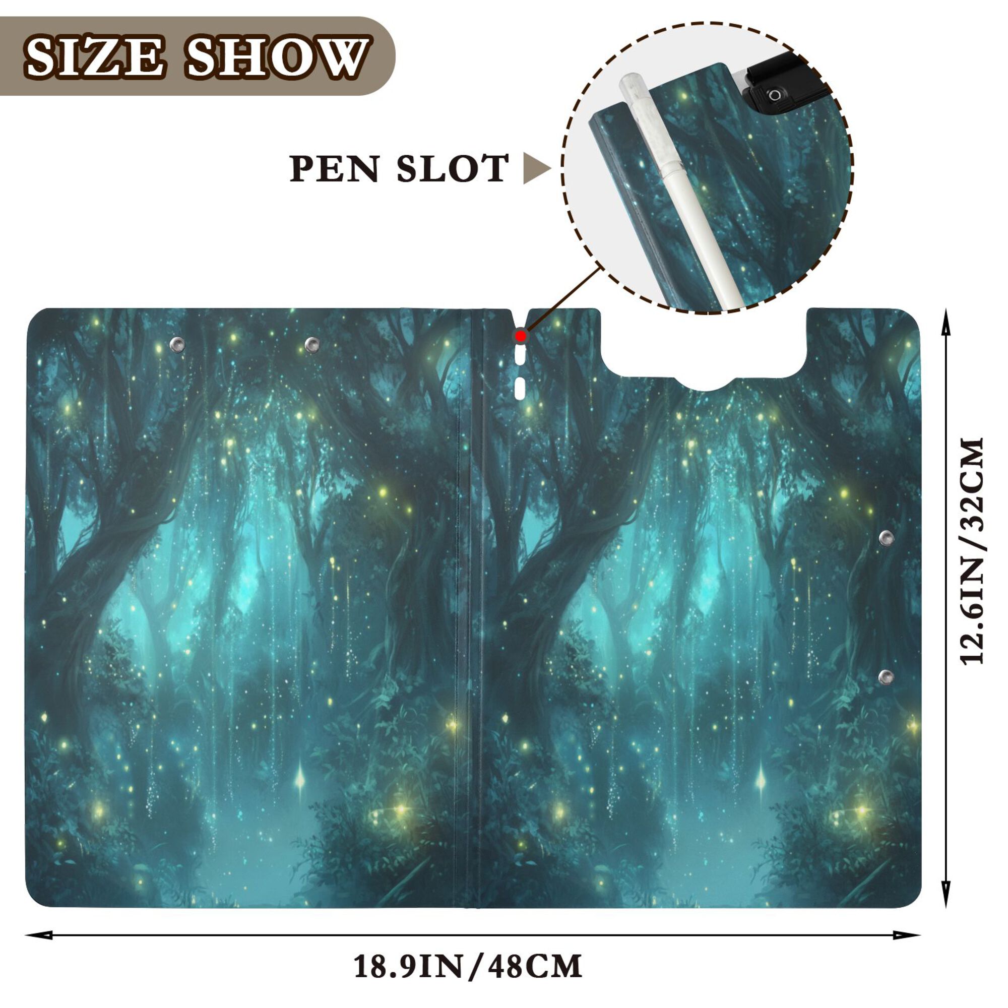 FORMRS A4 Clipboard Folder with Pen Holder Horizontal Foldable School Office Binder, Magical Forest