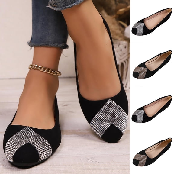 Hinvhai Women's Rhinestone Casual Flats,Mesh Pointed Toe Slip-On Ballet Flat Shoes,Comfort Dress Wedding Party Shoes Silver 9(42)