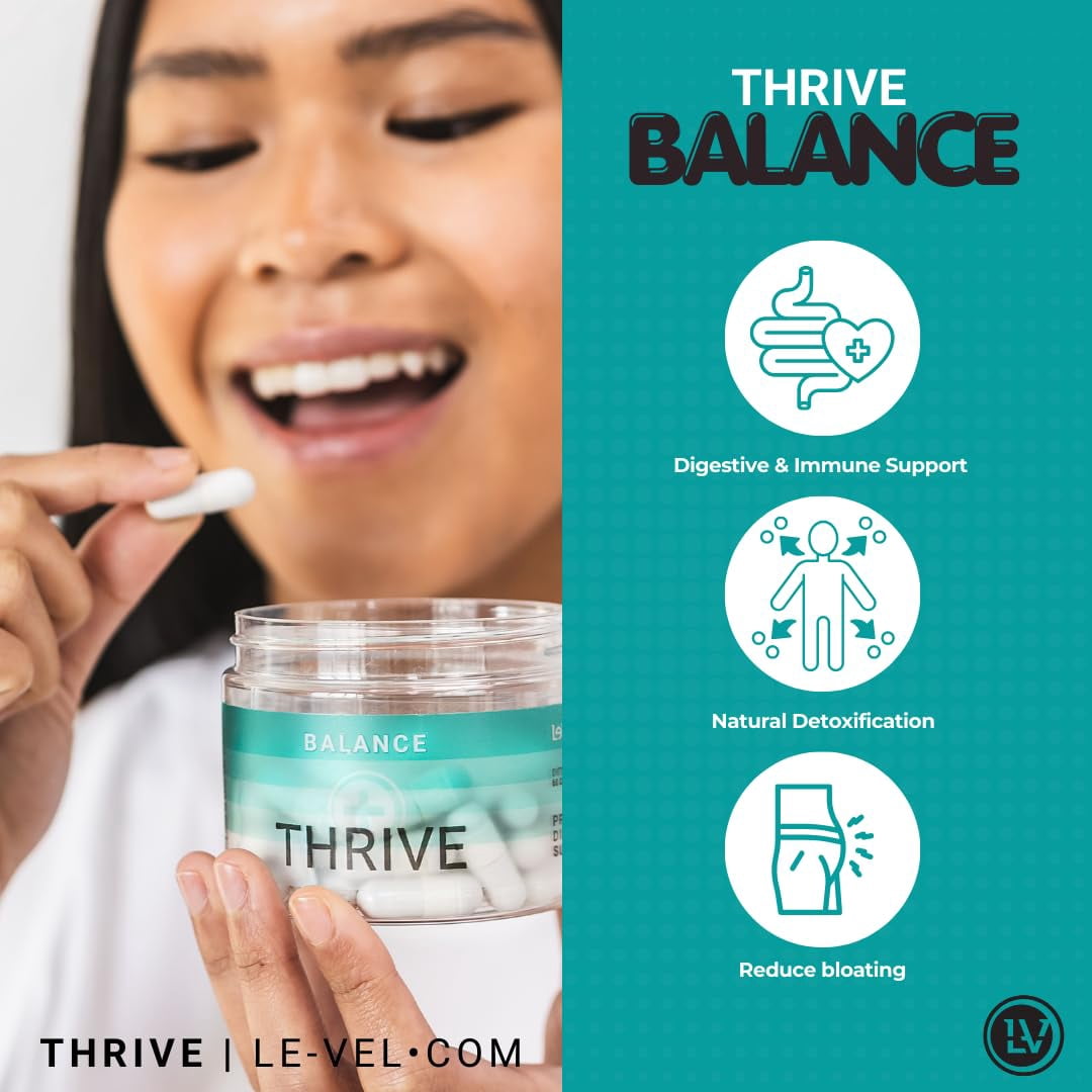 Thrive Balance Capsules, Natural Digestion & Gut Health Supplement for Women & Men, Gluten Free, Plant Based Digestive Support with Ginger Root, Fennel Seed & Buckthorn Bark Extract, 60 Capsules