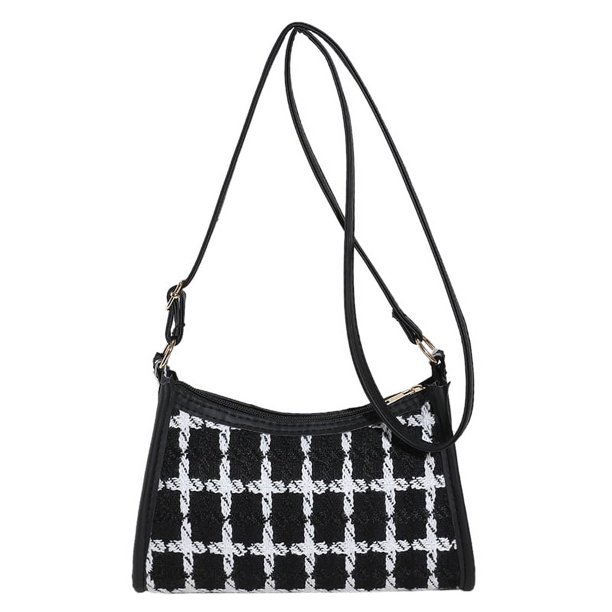 Bolso bandolera para mujer bolso de hombro con estampado de cuadros bolso de mano negro