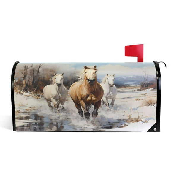 Ryvnso Mailbox Cover Horses in Winter Magnetic Mailbox Wrap Standard Size 21x18 Inch