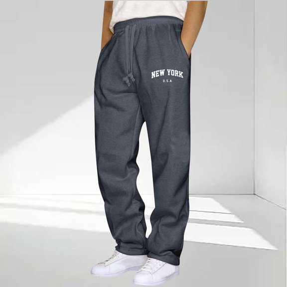 Goodtrade8 Sweatpants for Men Baggy Open Bottom with Pockets Casual Printed Joggers Workout Elastic Waist Men's Pants