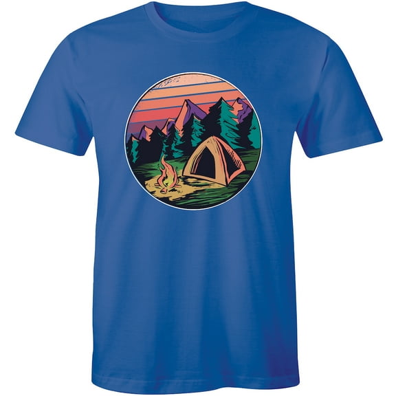 Camp Fire, Mountain Natural Beauty of The Forest Crew Neck Men's Nature T-Shirt