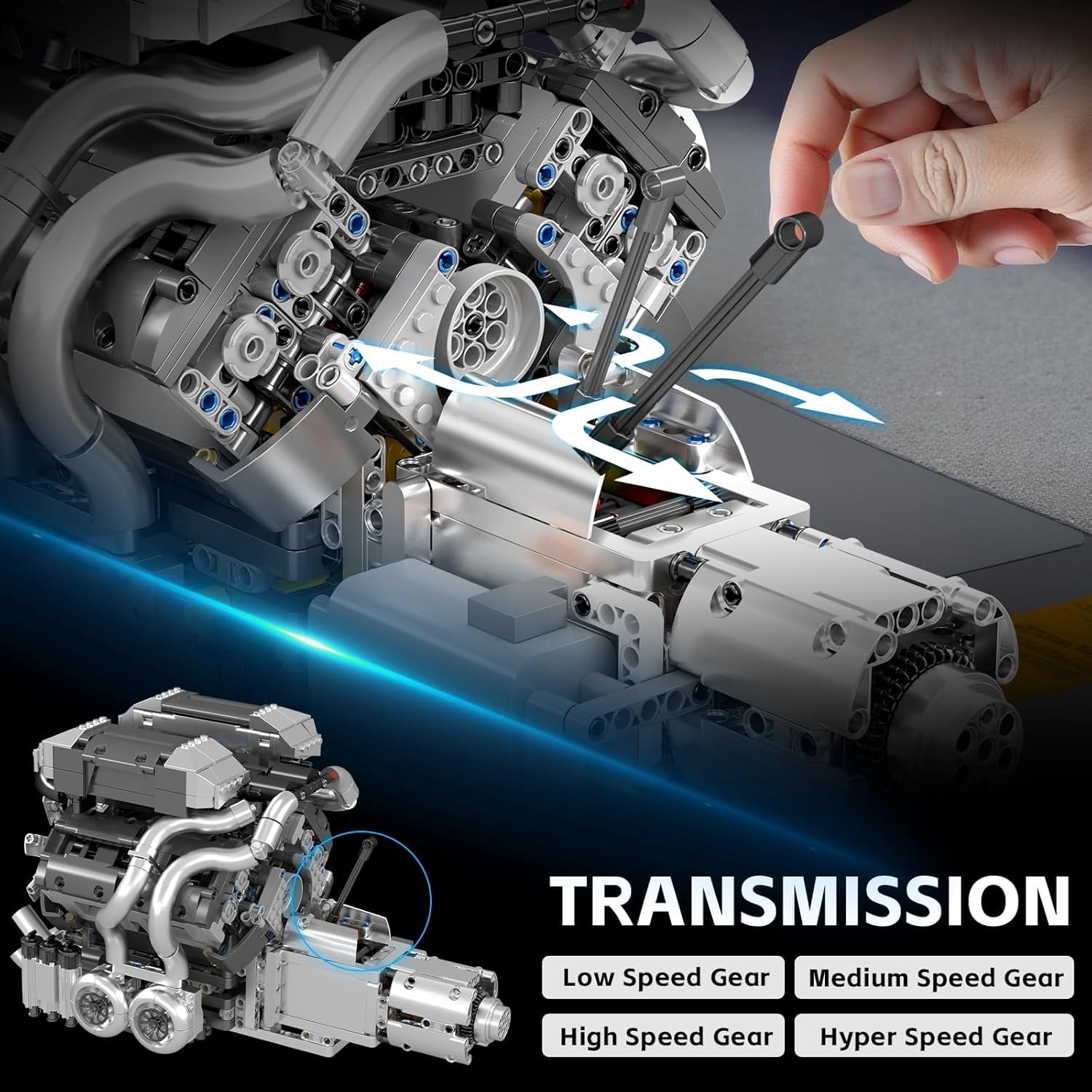 Engine Building Kit for Adults, MOC W16 Engine Model Toy for Display, STEM Car Engine Building Project for Adult (2024 PCS)
