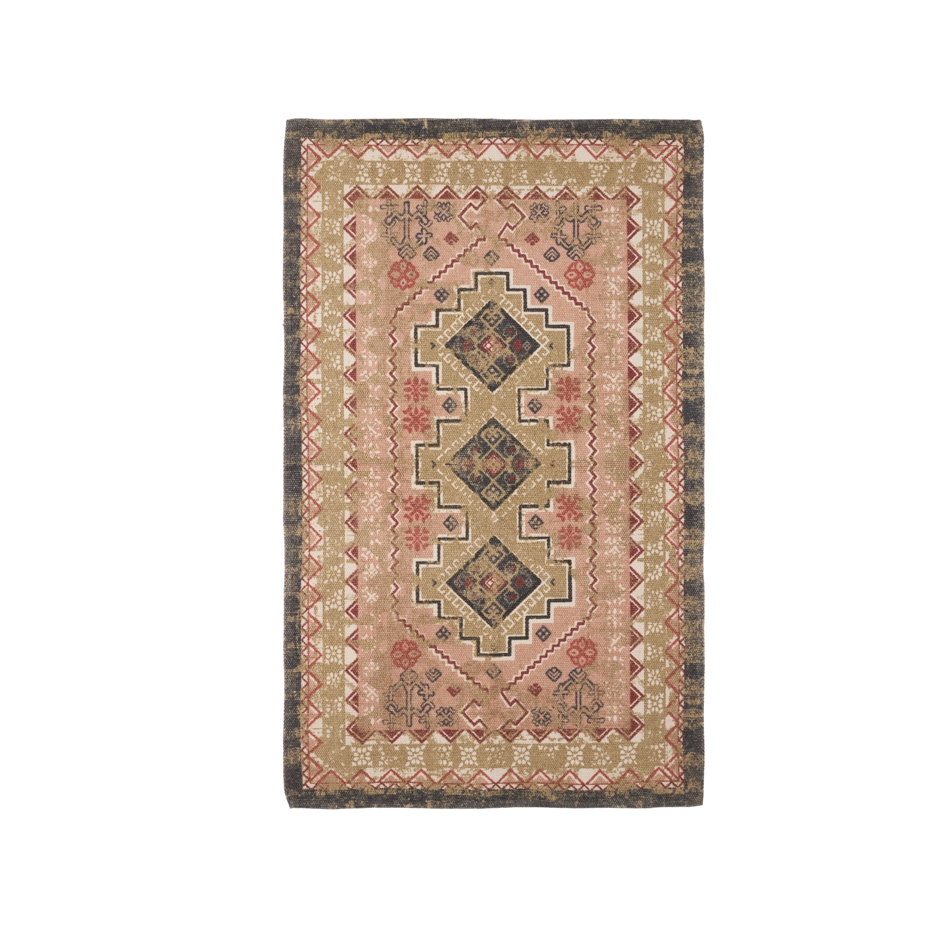 French Connection Stonewash Printed Cotton Accent Rug, Red, 28x48