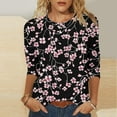 thumbnail image 2 of Plus Size Women's Floral Print 3/4 Sleeve Tshirts Crewneck Tunic Tops Classic-Fit Basic Tee Clothes, 2 of 5