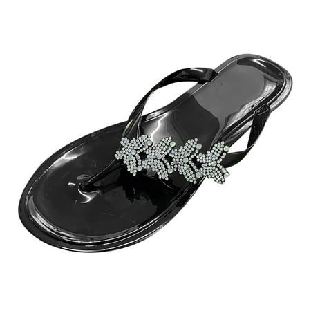 OJSFQUFP Sandals Womens Women Shoes Fashionable Bow Knot Shiny One Foot Wears Flat Sandals and Slippers Soft Sole Outdoor Beach Shoes Slipper Shoes for Women Black 42