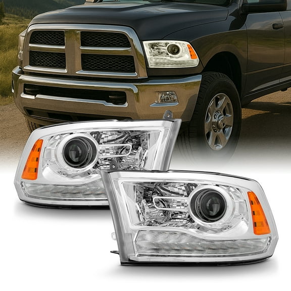 AKKON - For 2013-2018 RAM 1500 2500 3500 OE Replacement Chrome LED Projector Headlights Left Right Pair Set