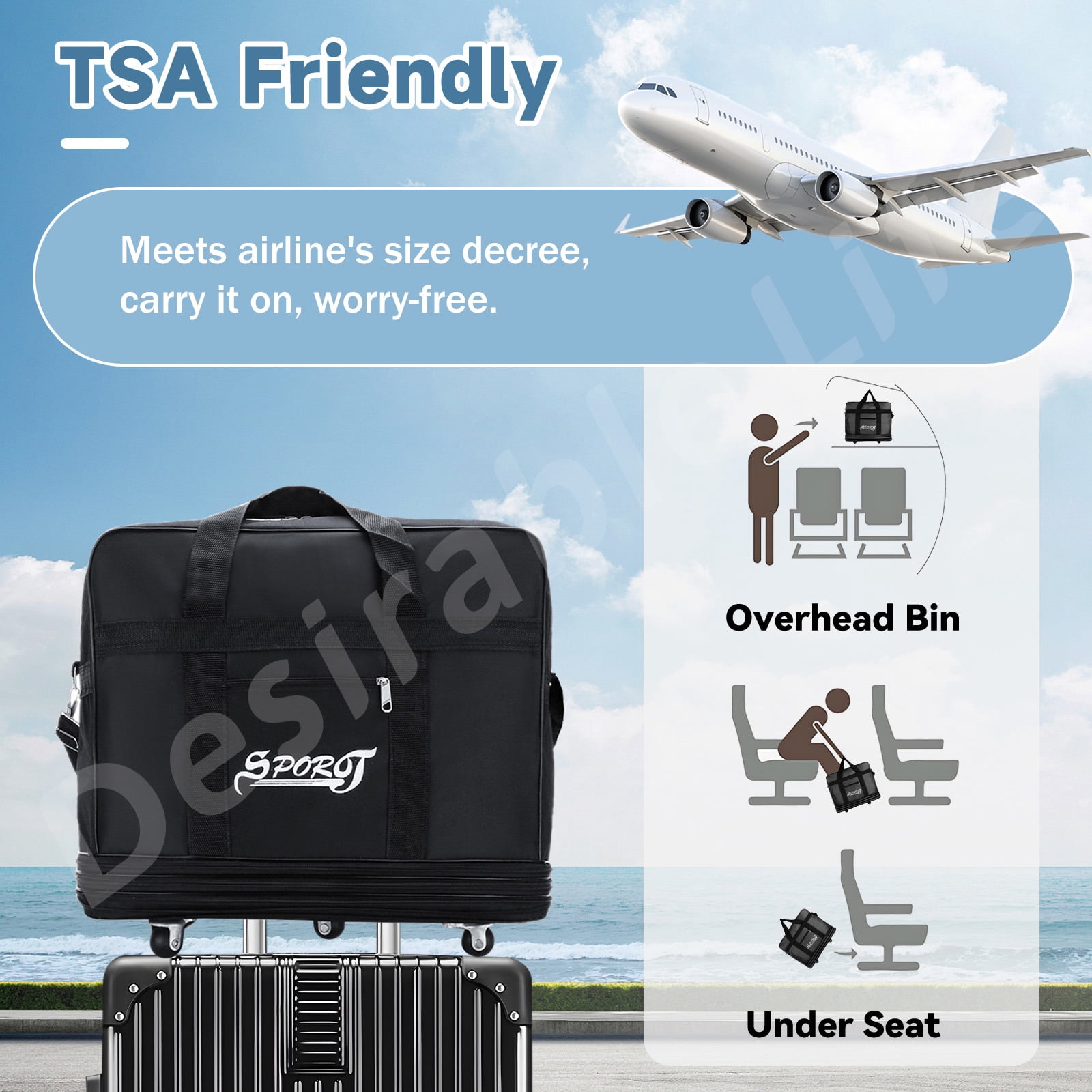 Desirable Life 32in 3 Layer Expandable Suitcase Bag Collapsible Rolling Wheeled Duffle Bag Large for Home Storage Cargo Travel Business Moving Luggage