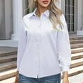 thumbnail image 5 of hotojiny Button down Shirts for Women Long Sleeve Tops Casual Loose Laple Solid Color Basic Blouse Fall, 5 of 7