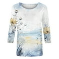 thumbnail image 4 of DPTALR Women's Three Quarter Sleeve Retro Round Neck Easter Printed Loose Tops Blouse, 4 of 4