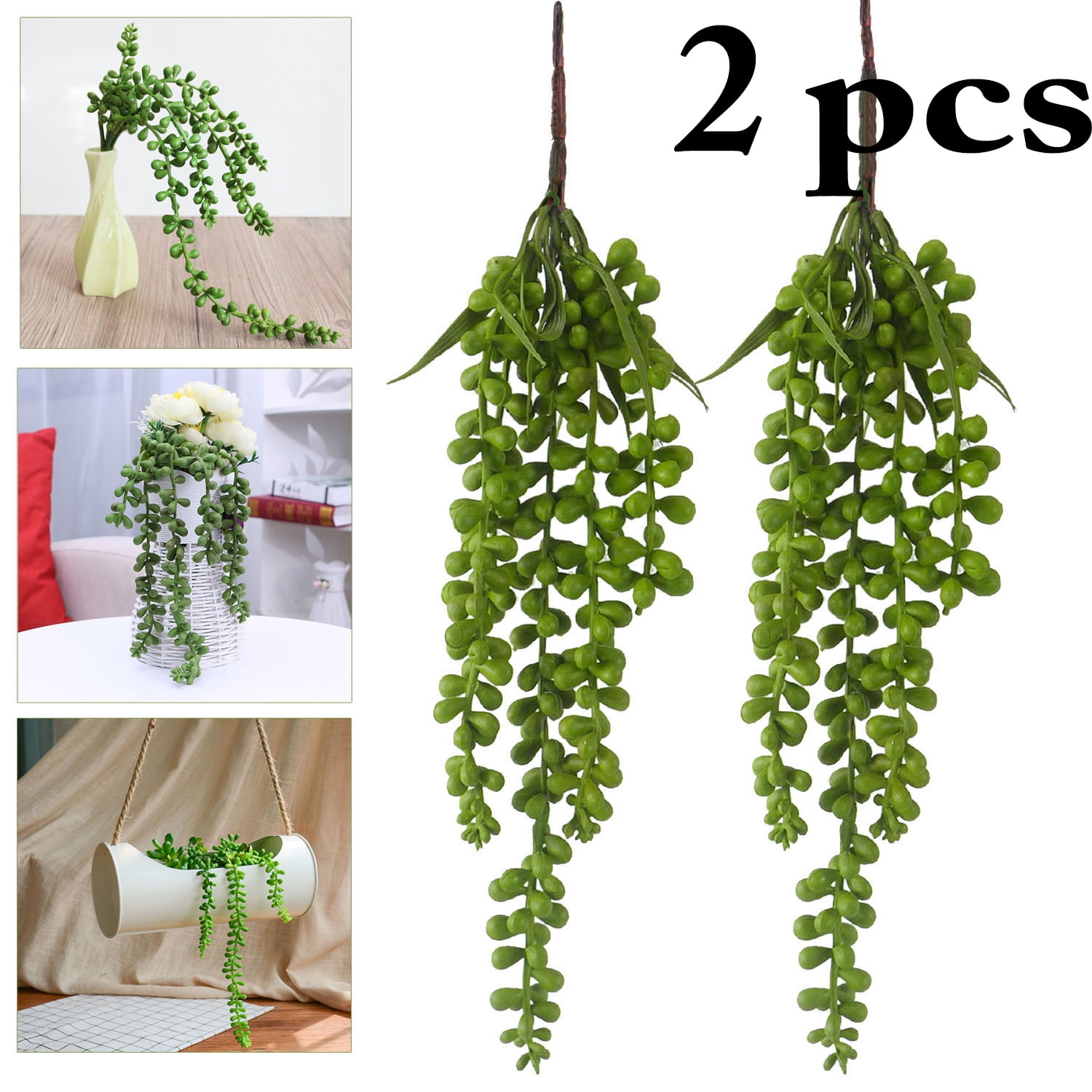 2pcs Artificial Hanging Plant Fake Succulent String Of Pearls Wedding Home Decor 