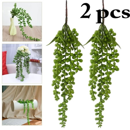 2Pcs Artificial Hanging Plant, Outgeek Fake Succulent String of Pearls Fake Hanging Vine for Wedding Party Home Garden Wall Decoration