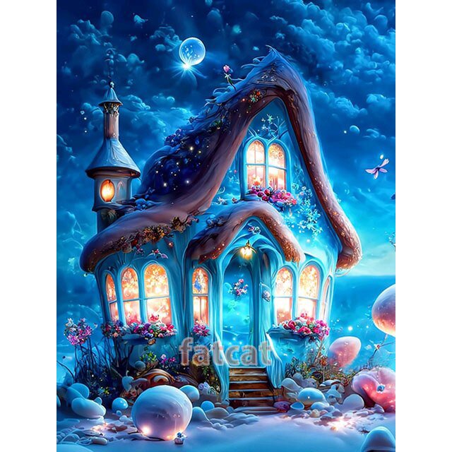 Dream Castle Landscape Diamond Mosaic Beautiful Sea Shell House DIY Diamond Painting New Arrival Embroidery Cross Stitch PP5014Square 90x120cm Gao Jinjia LED