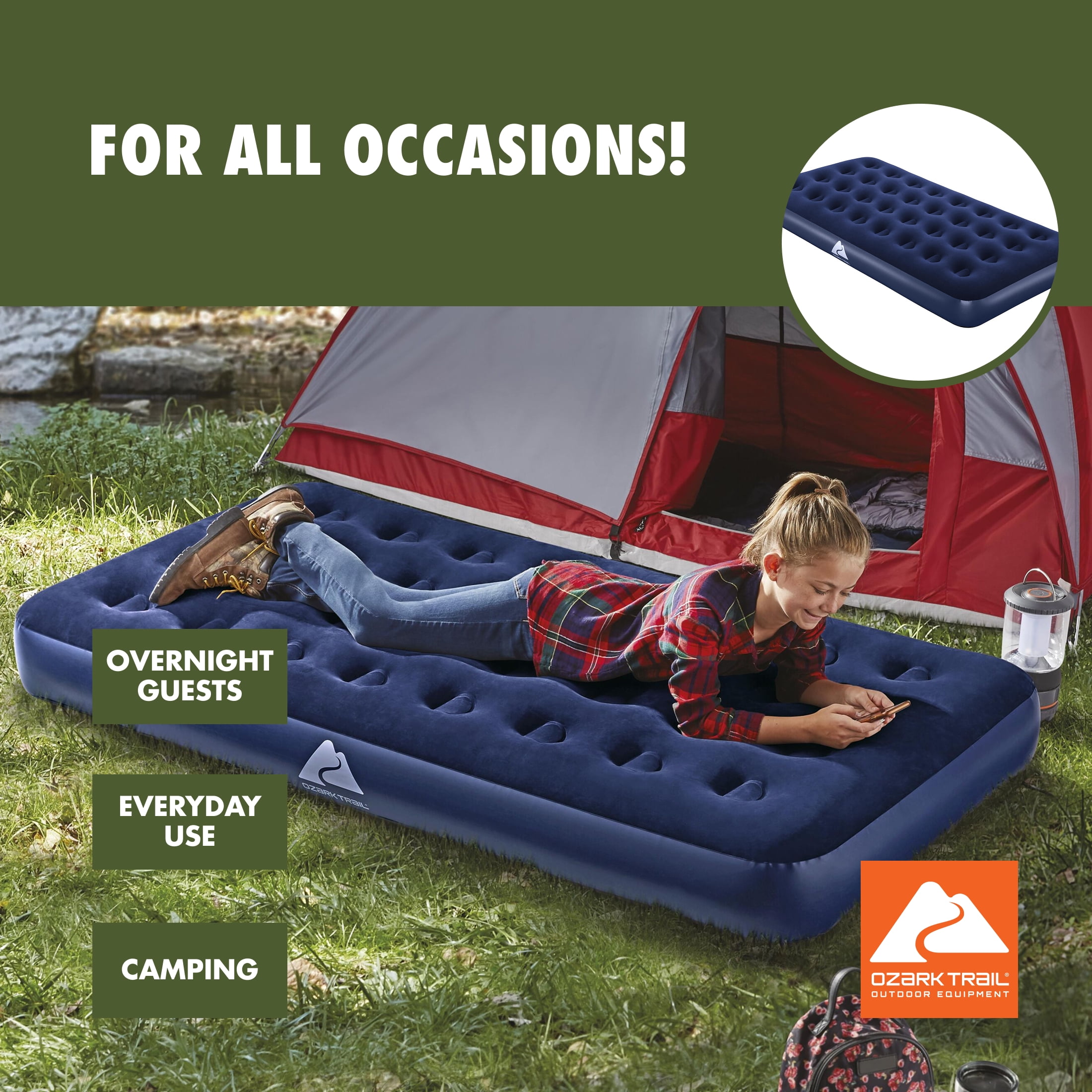 (3 pack) Ozark Trail Twin Air Mattress, 10 inch Air Bed, Inflatable Air Mattress, Blow Up Mattress without Pump