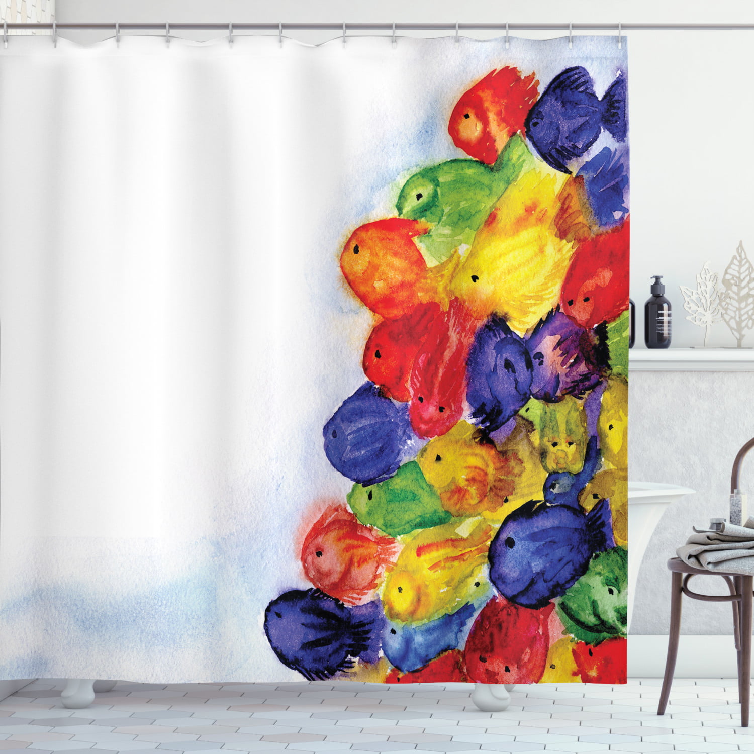 Abstract flowers watercolor painting Shower Curtain Bathroom Fabric & 12hooks 