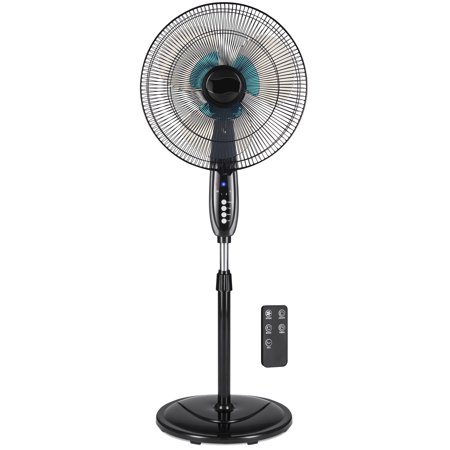 Remote Control Standing Fan - Best Choice Products 16in Adjustable Cooling Oscillating Standing Pedestal Fan w/ 7.5 Hour Timer, Double Blades, Remote Control, 3 Fan Modes, Front/Back Tilt - Black