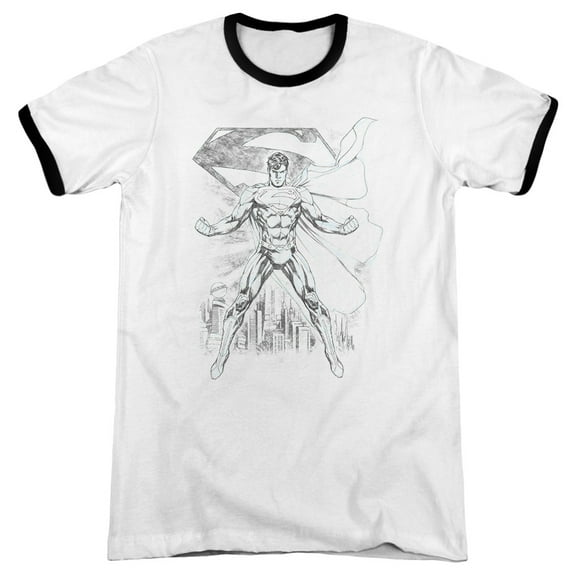 Superman Super Sketch Adult Ringer T-Shirt White Black