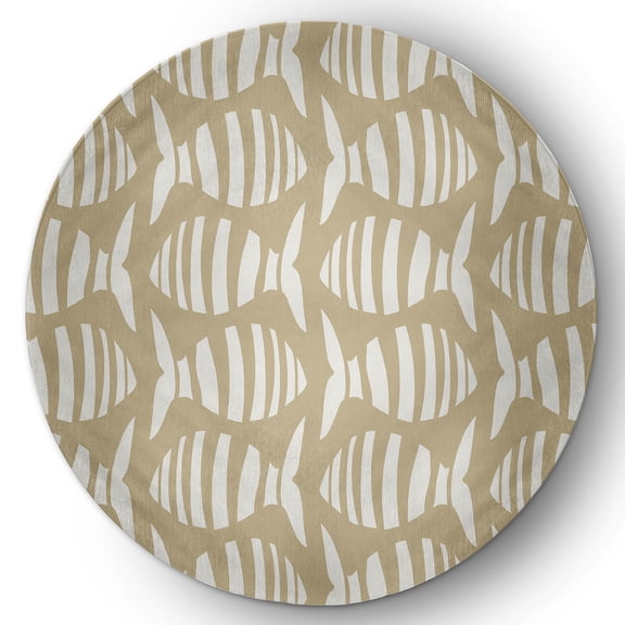 Simply Daisy 5' Round Swimming School Nautical Indoor/Outdoor Rug, Taupe