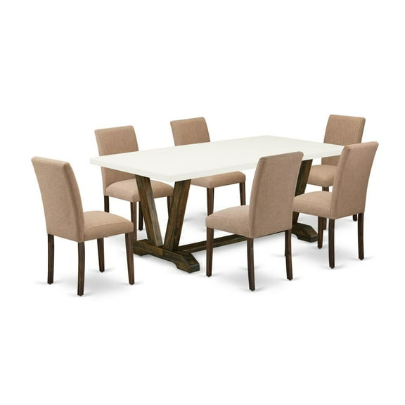 East West Furniture V-Style 7-piece Wood Dinette Table Set in Jacobean Brown