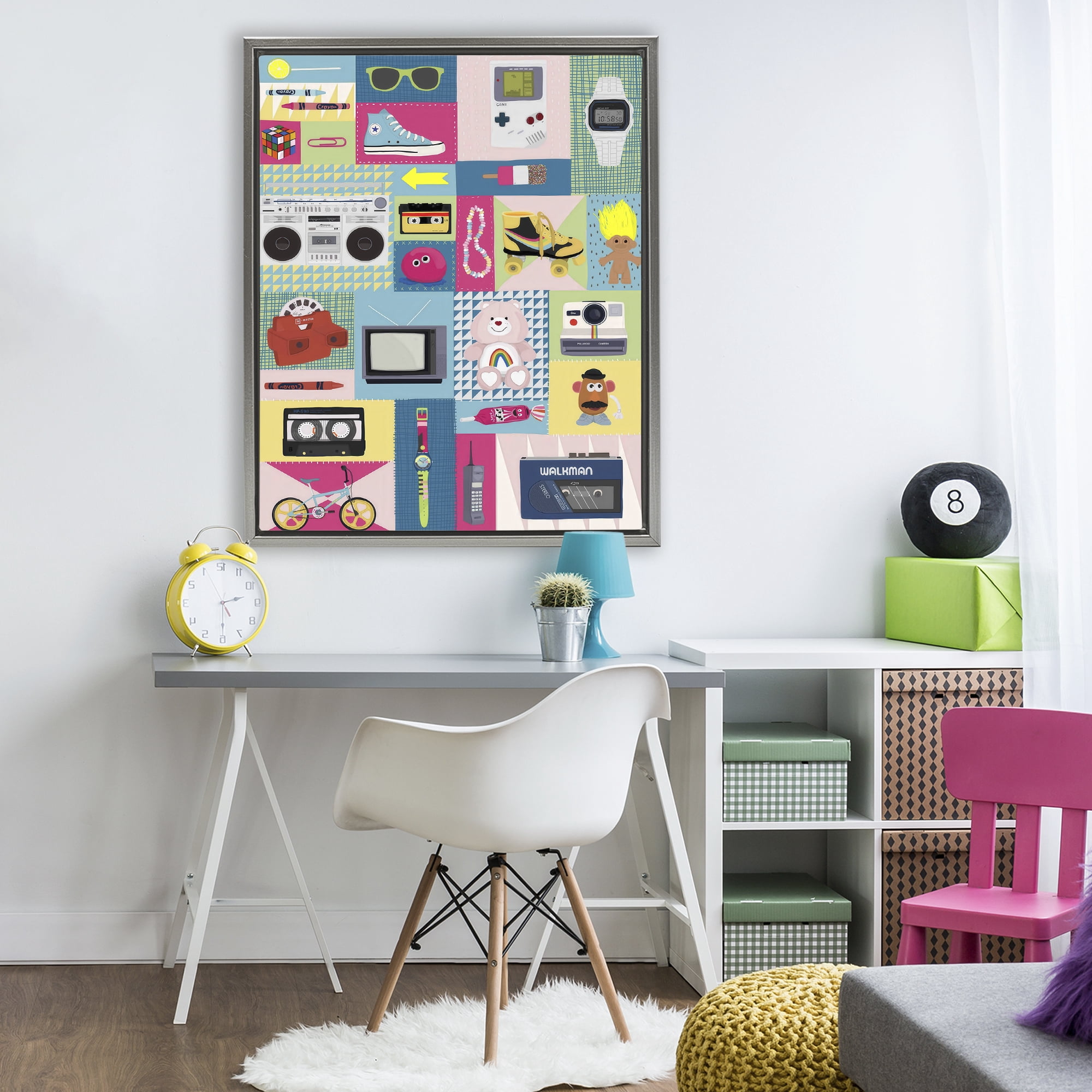 Stupell Industries Retro 80's Patchwork Collection Gray Framed Floater Canvas Wall Art, design by Hanna Melin
