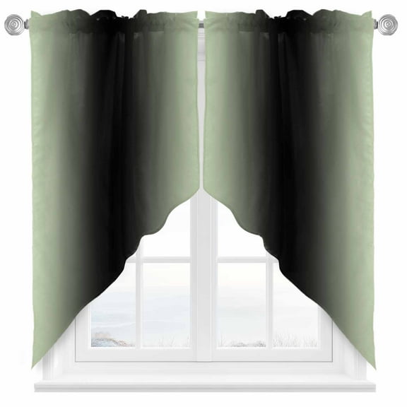 Ombre Abstract Swag Valances for Windows 2 Pack Gradient Light Green and Black Swag Kitchen Curtains 45 Inches Long Rod Pocket Short Window Treatment for Kitchen Bathroom 36"x45"