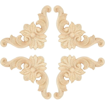 10PCS 1.7x3.4inch Wood Carving Decal Unpainted Home Furniture Decor Natural Solid Wood Carved Onlay Applique DIY