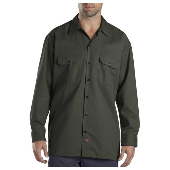Dickies Mens Long-Sleeve Work Shirt, S, Olive Green
