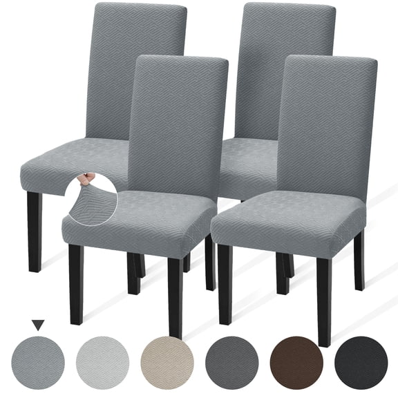 JIATER Chair Covers for Dining Room Stretch Washable Chair Slipcovers Protector Set of 4,Light Gray