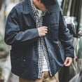 thumbnail image 2 of Men's retro work jacket, navy blue, single-breasted hunting jacket with multiple pockets, heavy spring outerwear, 2 of 8