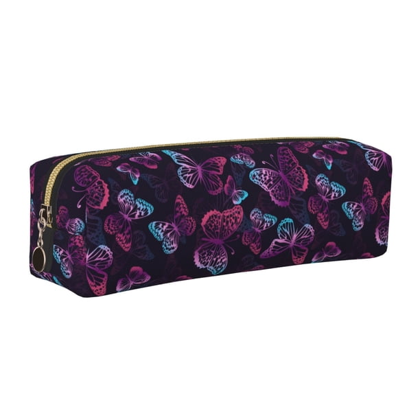 Fotbe Purple Butterfly Estuche para Lápices de Cuero con Estampado, Estuche con Cremallera Resistente, Organizador Compacto y Elegante para Papelería