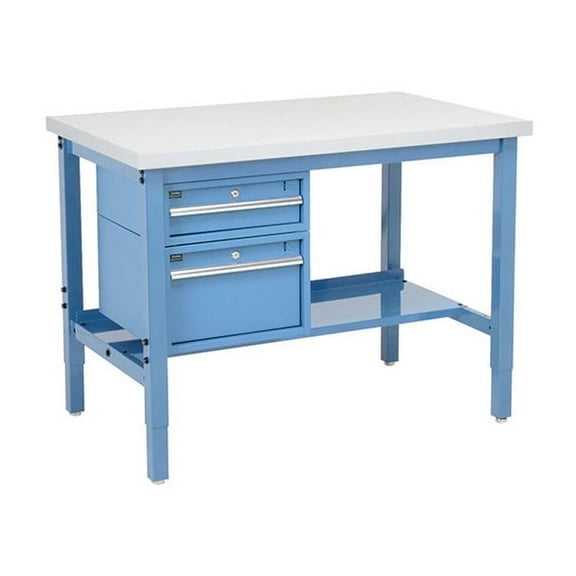 48"W x 30"D Workbench, 1-5/8" Thick Plastic Laminate Square Edge with Drawers & Shelf, Blue